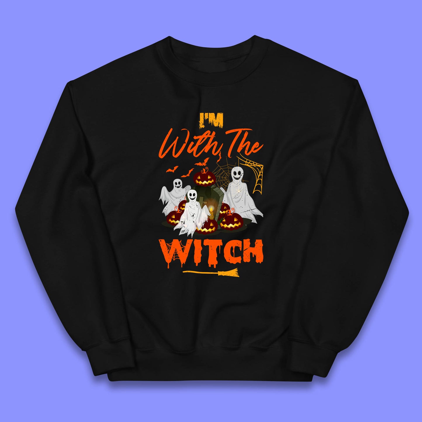 I'm With The Witch Halloween Ghosts With Jack-O-Lantern Horror Pumpkins Kids Jumper