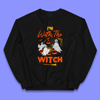 I'm With The Witch Halloween Ghosts With Jack-O-Lantern Horror Pumpkins Kids Jumper