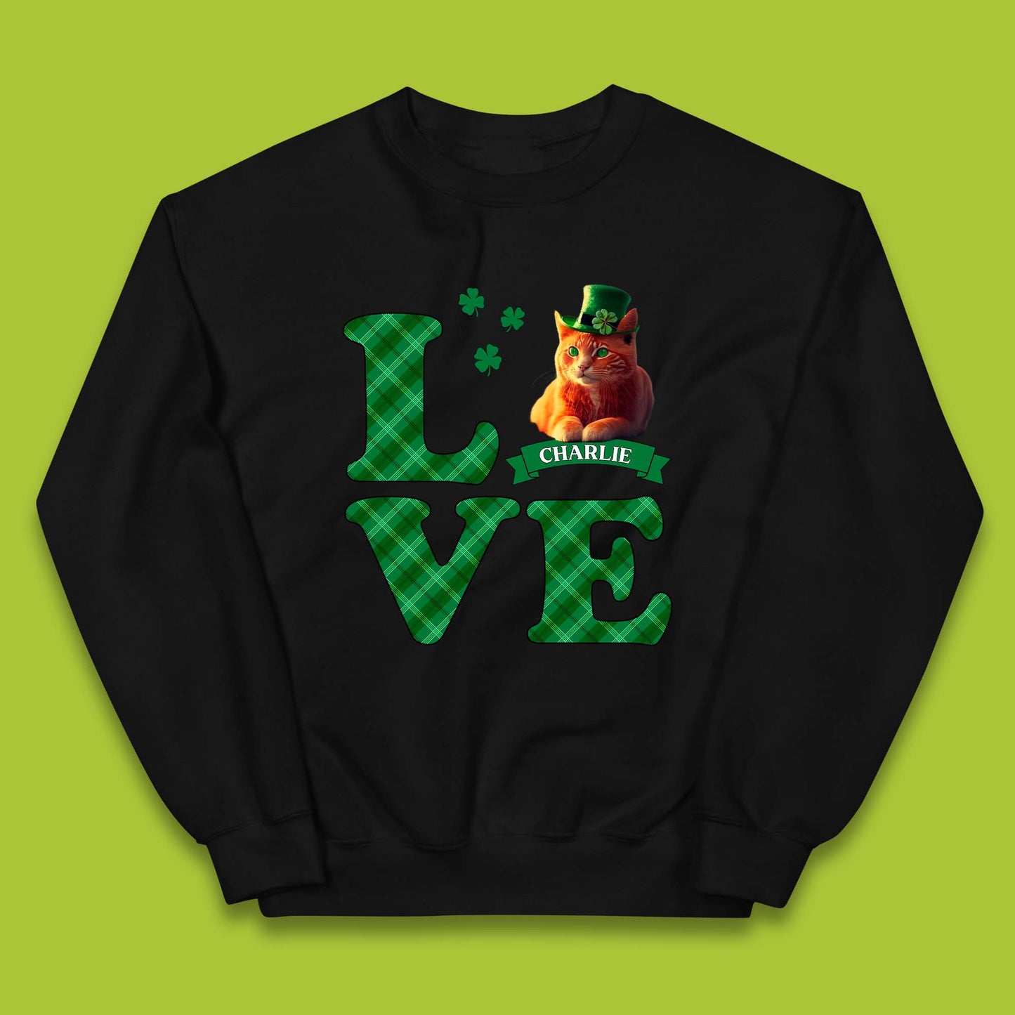 Personalised Love St. Patrick's Cat Kids Jumper