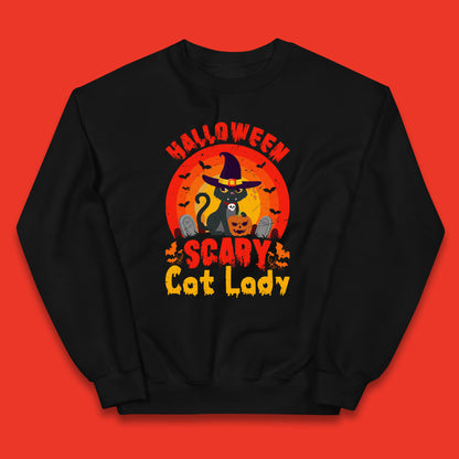 Halloween Scary Cat Lady Horror Spooky Witch Black Cat Lover Kids Jumper