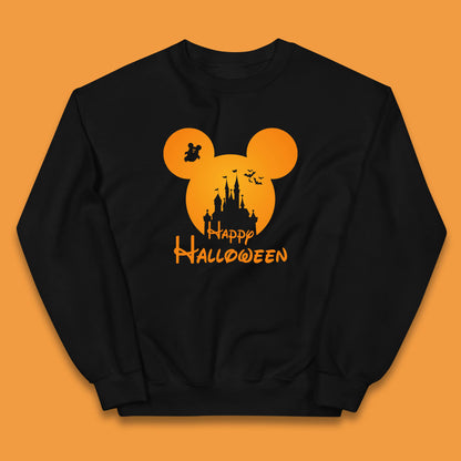 Happy Halloween Mickey Mouse Disney Castle Halloween Scary Boo Flying Bats Kids Jumper