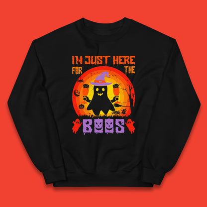 I'm Just Here For The Boos Halloween Boo Ghost Witch Hat Horror Scary Kids Jumper