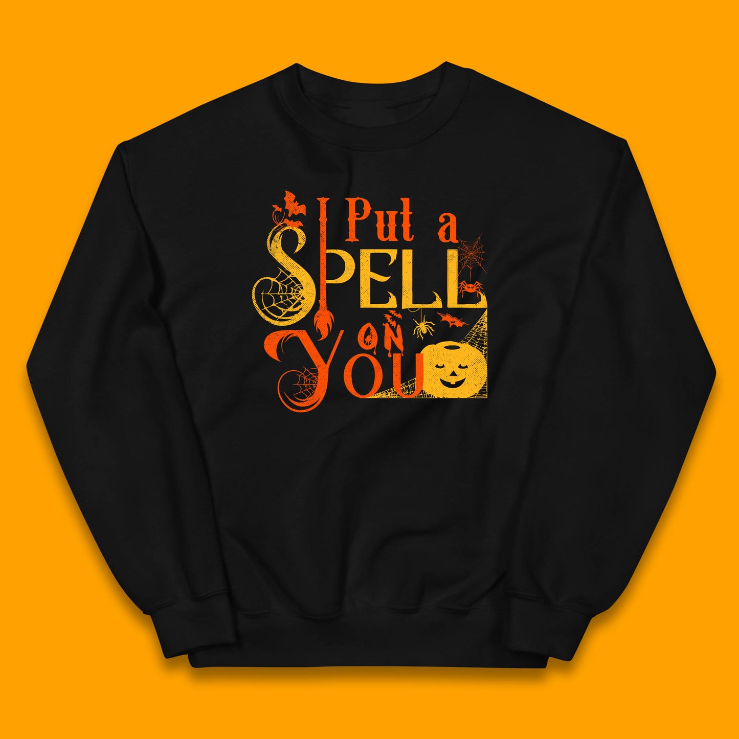 I Put a Spell on You Witch Broom Horror Spooky Scary Halloween Costume Kids Jumper