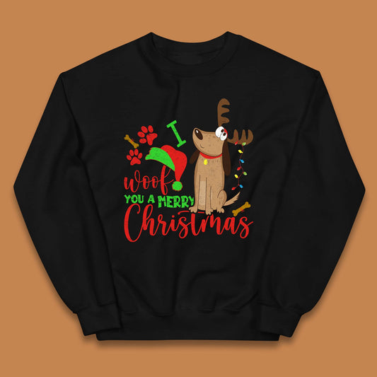 I Woof You A Merry Christmas Kids Jumper