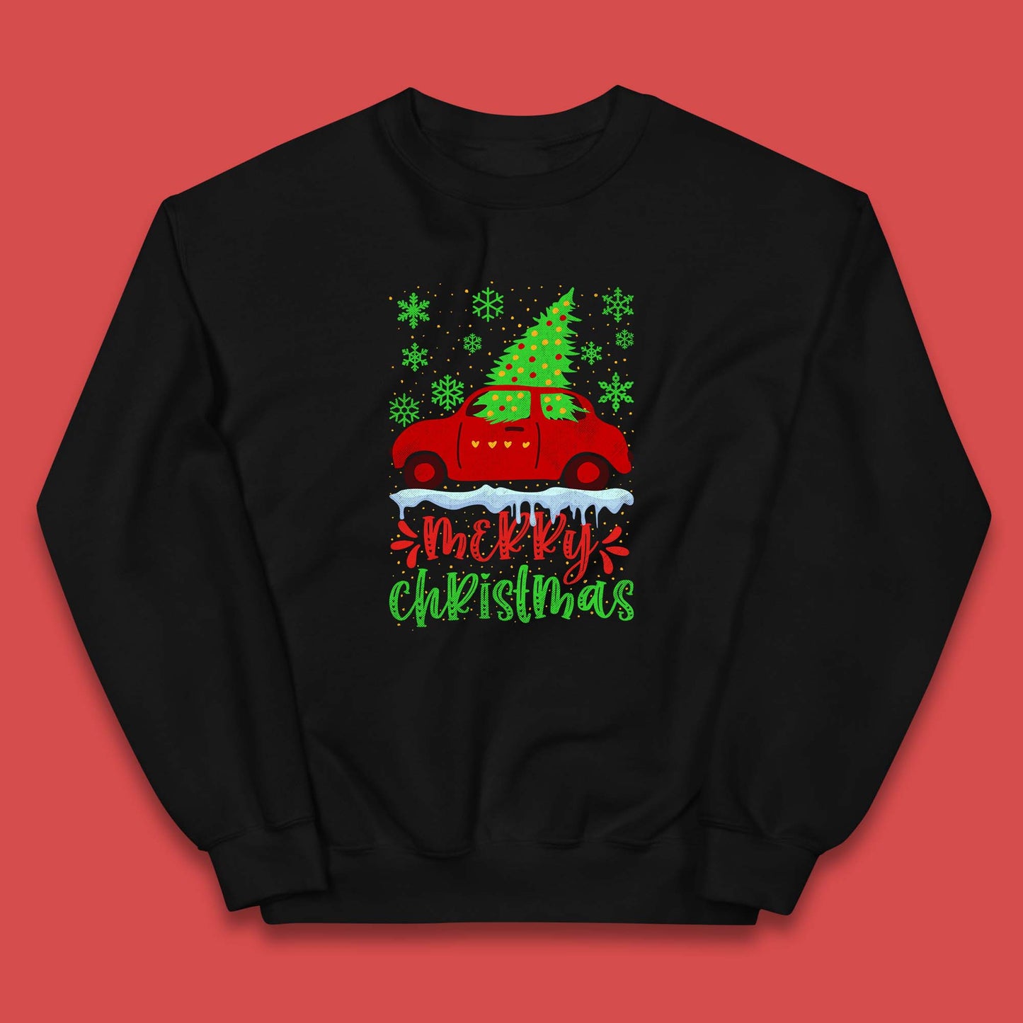 merry christmas red car sweatshirt