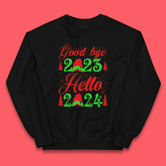 Good Bye 2023 Hello 2024 Merry Christmas Happy New Year Xmas Festive Celebration Kids Jumper