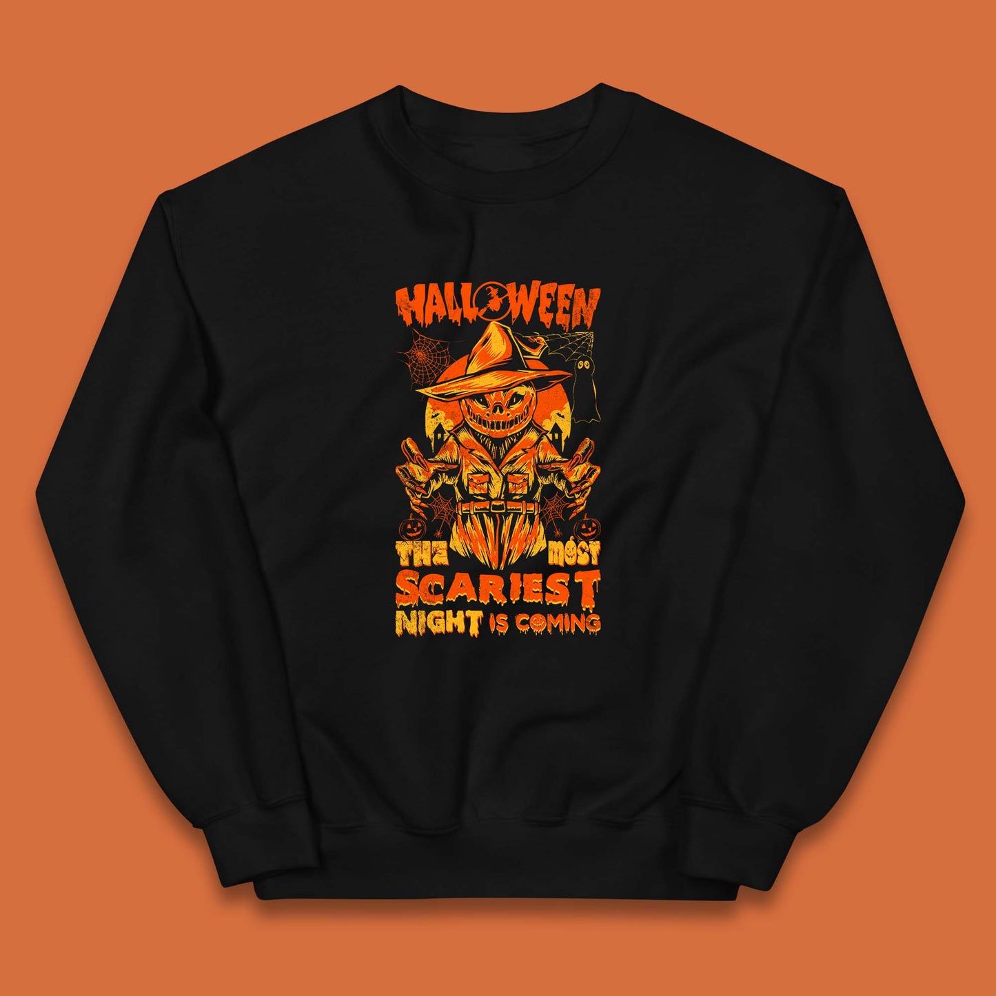 Halloween The Most Scariest Night Is Coming Halloween Scarecrow Jack O Lantern Scary Night Kids Jumper