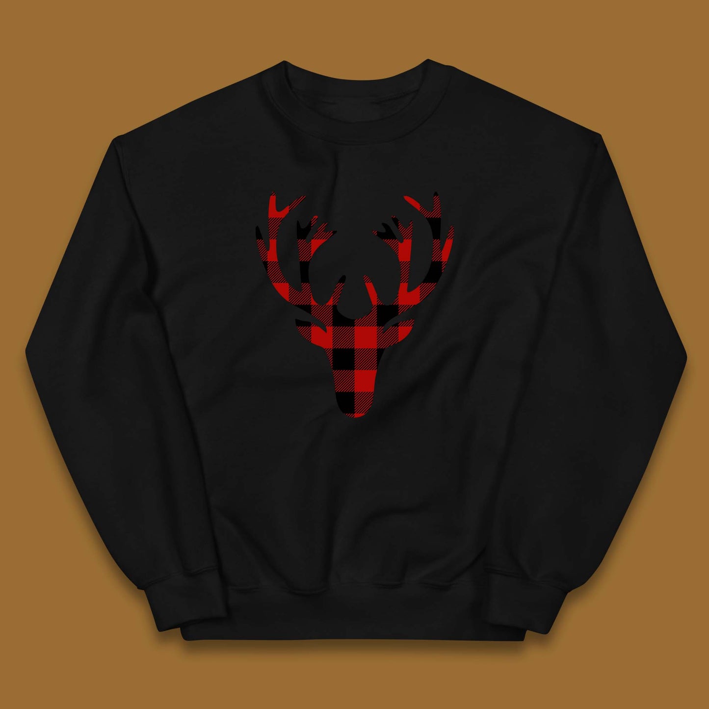 merry christmas buffalo plaid deer head jumper
