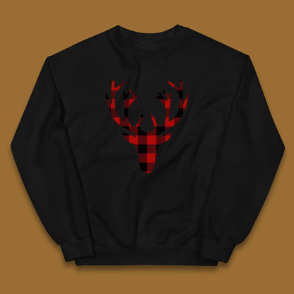 merry christmas buffalo plaid deer head jumper