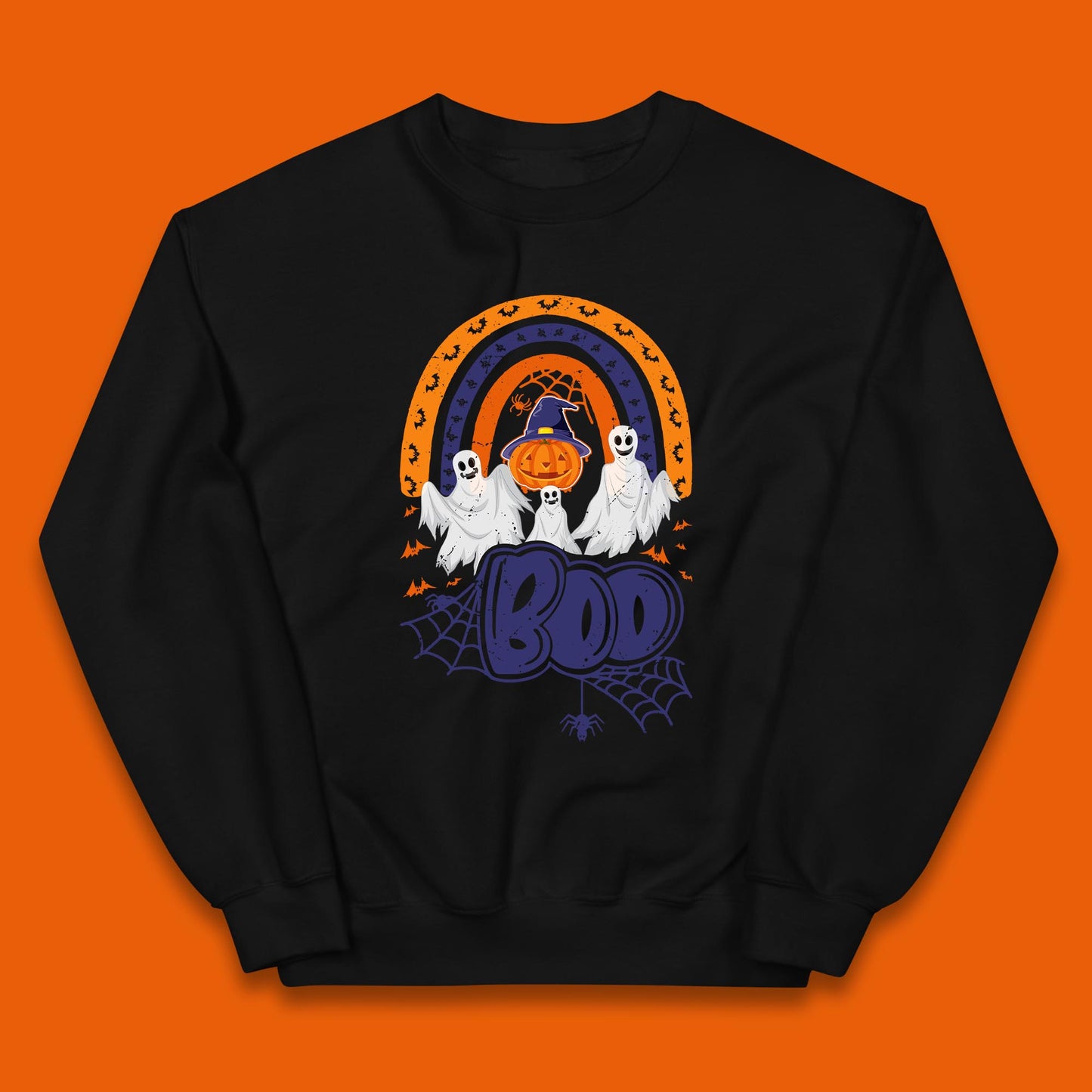 Halloween Boo Ghosts With Witch Pumpkin Scary Spooky Season Kids Jumper