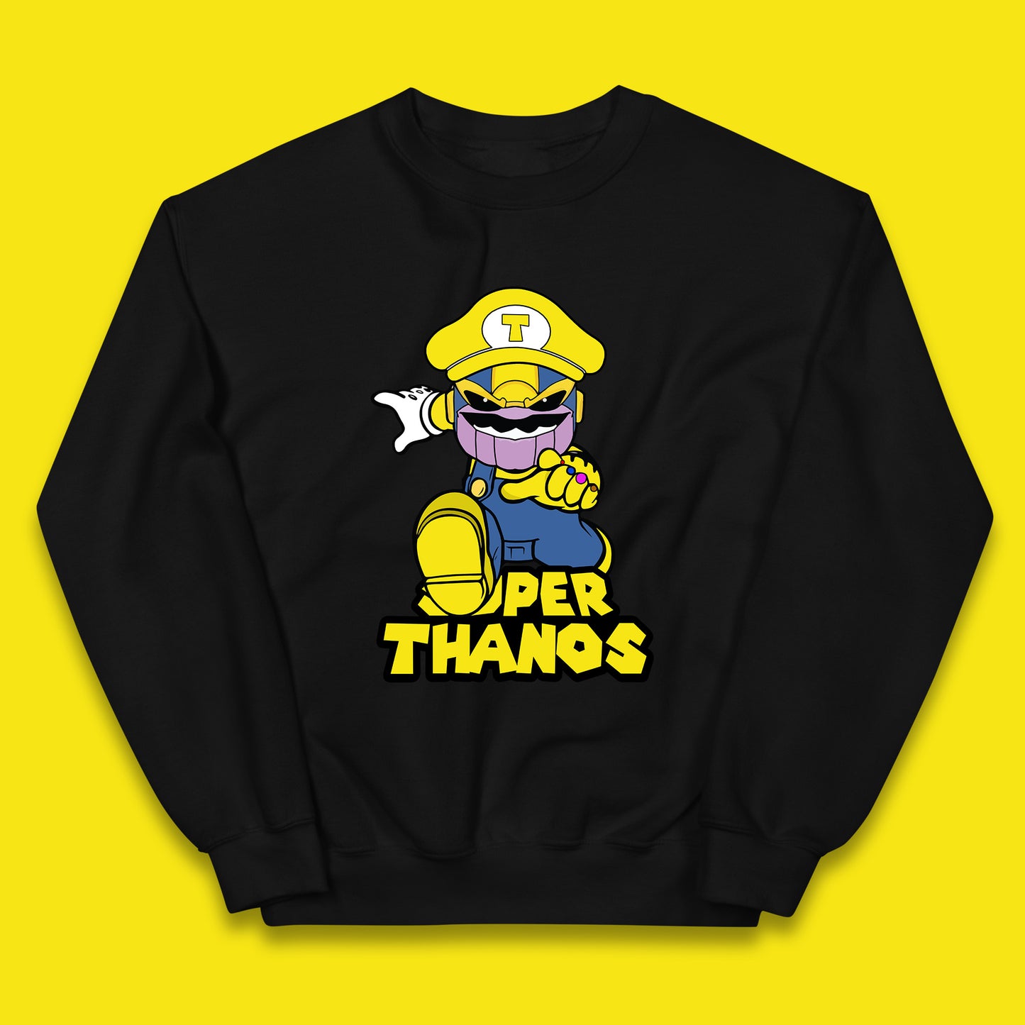 Super Thanos Marvel Infinity Gauntlet Super Mario Spoof Marvel Nintendo Game Series Wario Thanos Fictional Character Kids Jumper