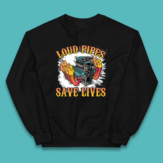 Loud Pipes Save Lives Hot Rod Motor Vehicle Flaming Engine Kids Jumper