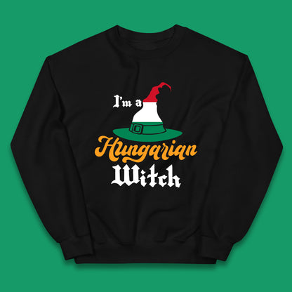 I'm A Hungarian Witch Halloween Witch Hat Hungarian Flag Kids Jumper