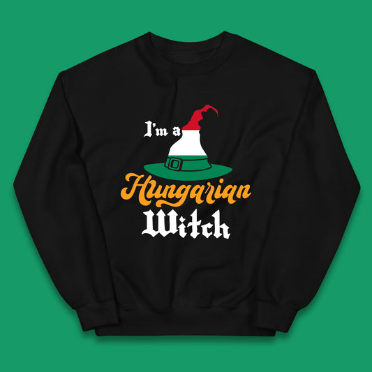 I'm A Hungarian Witch Halloween Witch Hat Hungarian Flag Kids Jumper