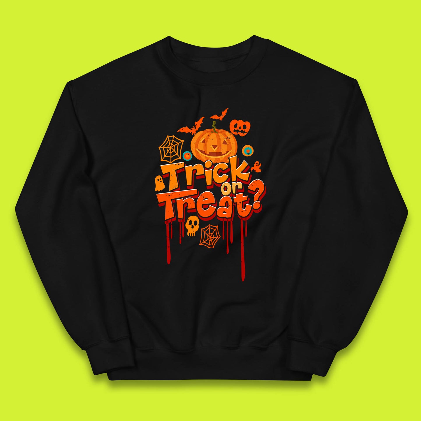 Trick Or Treat Halloween Pumpkin Blood Dripping Horror Scary Spooky Season Kids Jumper