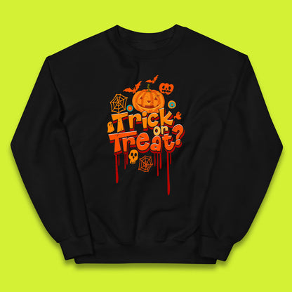 Trick Or Treat Halloween Pumpkin Blood Dripping Horror Scary Spooky Season Kids Jumper