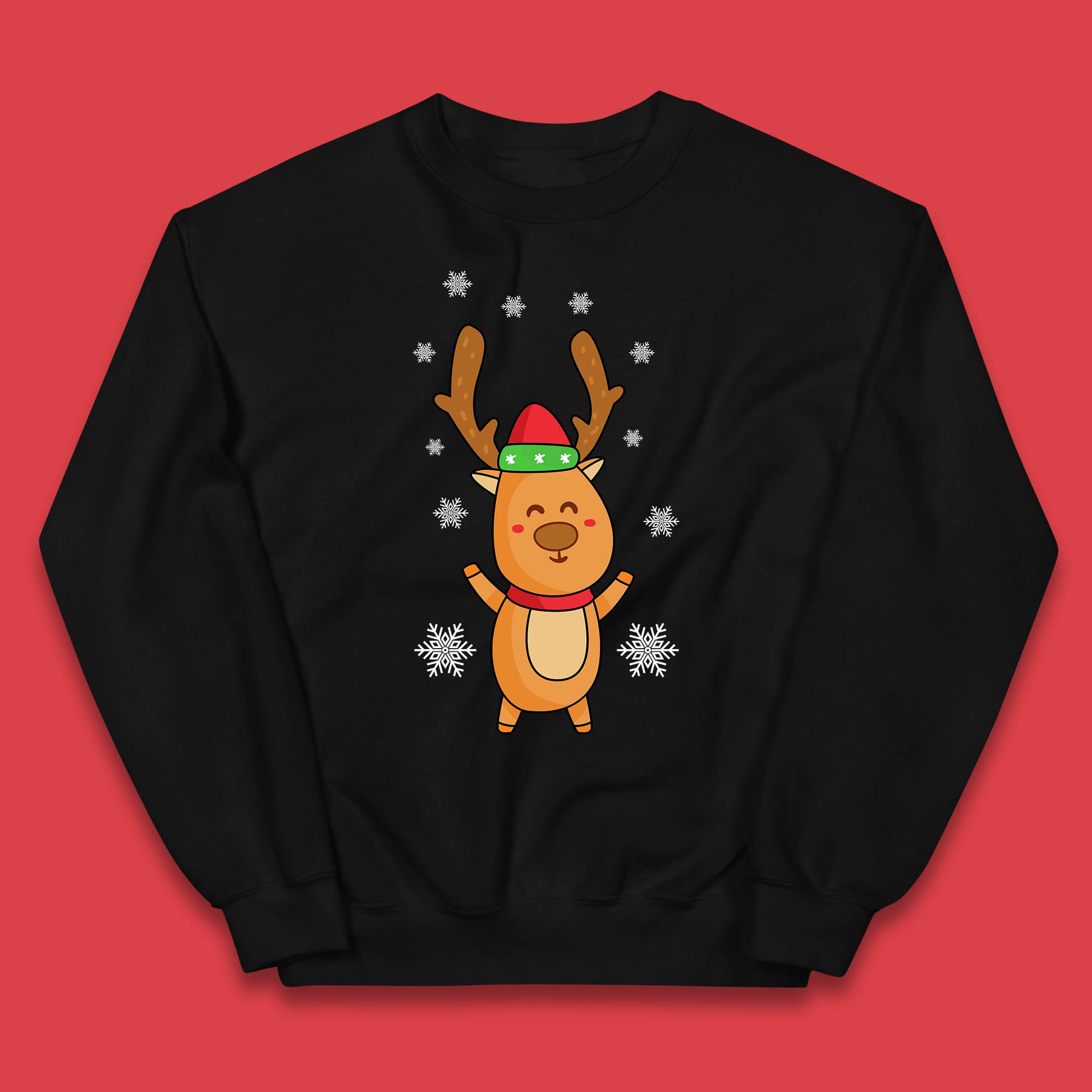 christmas reindeer with santa hat jumper