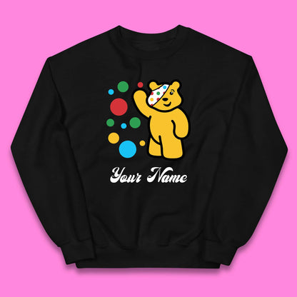 Personalised Spotty Pudsey Bear Hand Waving Dotty Spot Your Name Fundraising Spotty Bear Spotty Day Kids Jumper