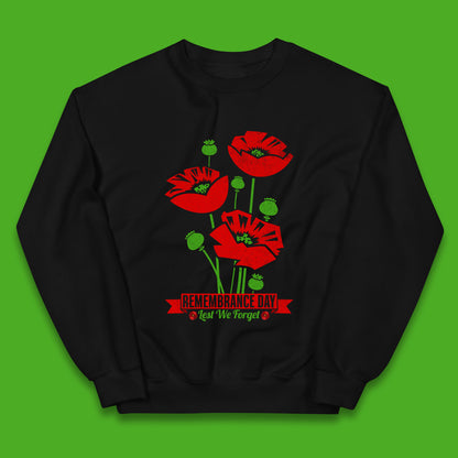Remembrance Day Lest We Forget British Armed Forces Poppy Flower Kids Jumper