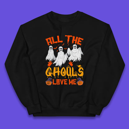 All The Ghouls Love Me Halloween Funny Horror Spooky Boo Ghost Kids Jumper