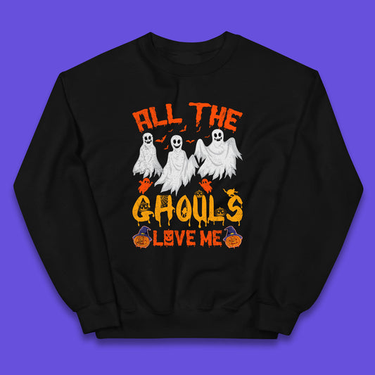 All The Ghouls Love Me Halloween Funny Horror Spooky Boo Ghost Kids Jumper