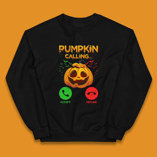 Halloween Pumpkin Calling Funny Phone Call Horror Scary Jack O Lantern Kids Jumper