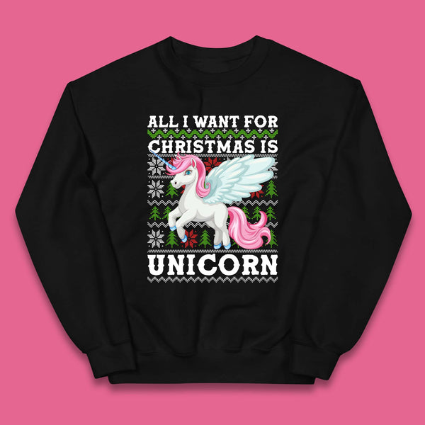 Want Unicorn For Christmas Kids Jumper