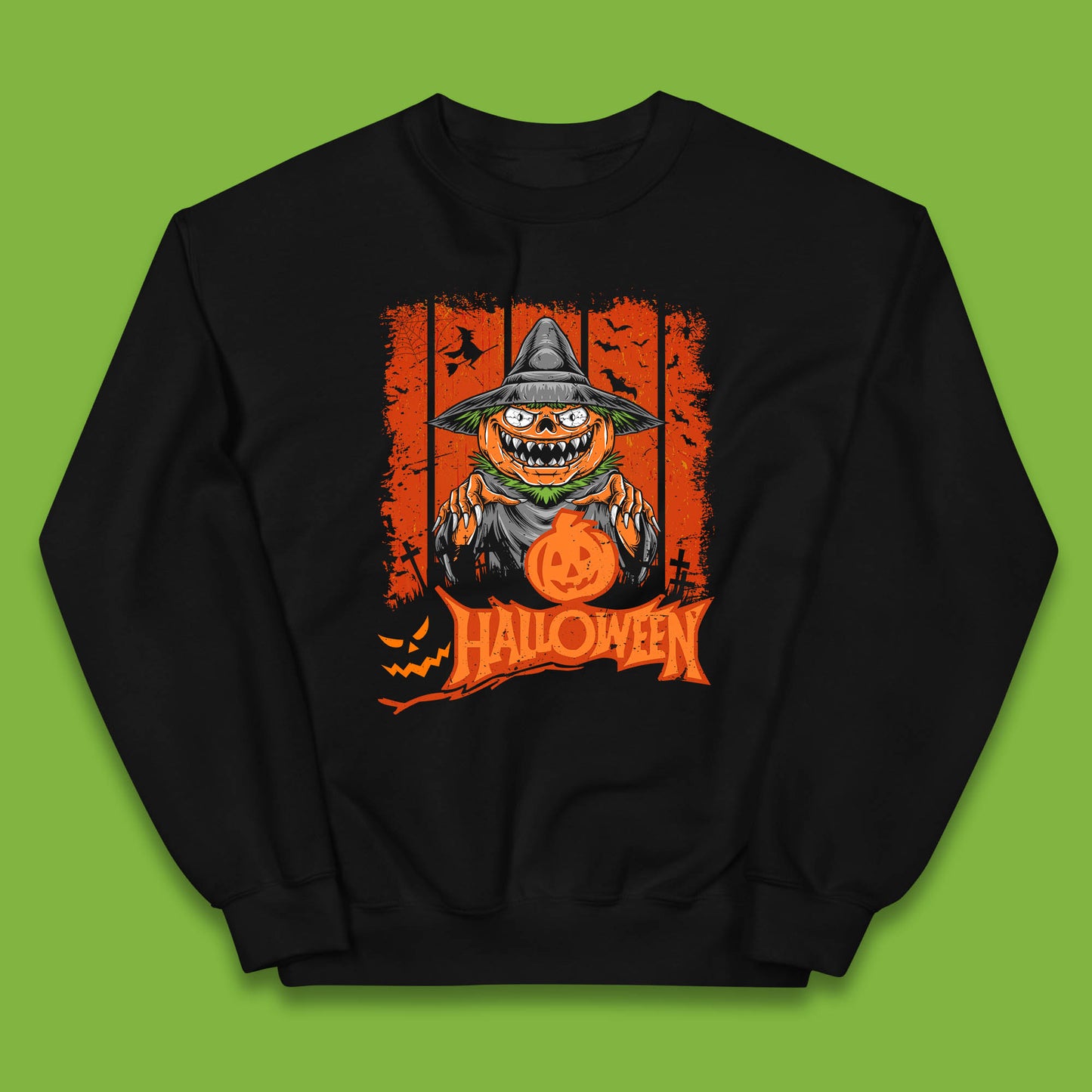 Halloween Pumpkin Head Scarecrow Jack O Lantern Pumpkin Head Horror Scary Vintage Retro Kids Jumper
