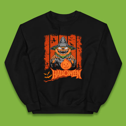 Halloween Pumpkin Head Scarecrow Jack O Lantern Pumpkin Head Horror Scary Vintage Retro Kids Jumper