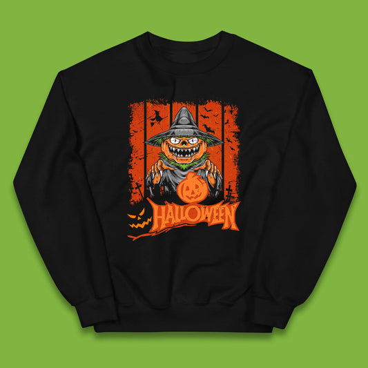 Halloween Pumpkin Head Scarecrow Jack O Lantern Pumpkin Head Horror Scary Vintage Retro Kids Jumper