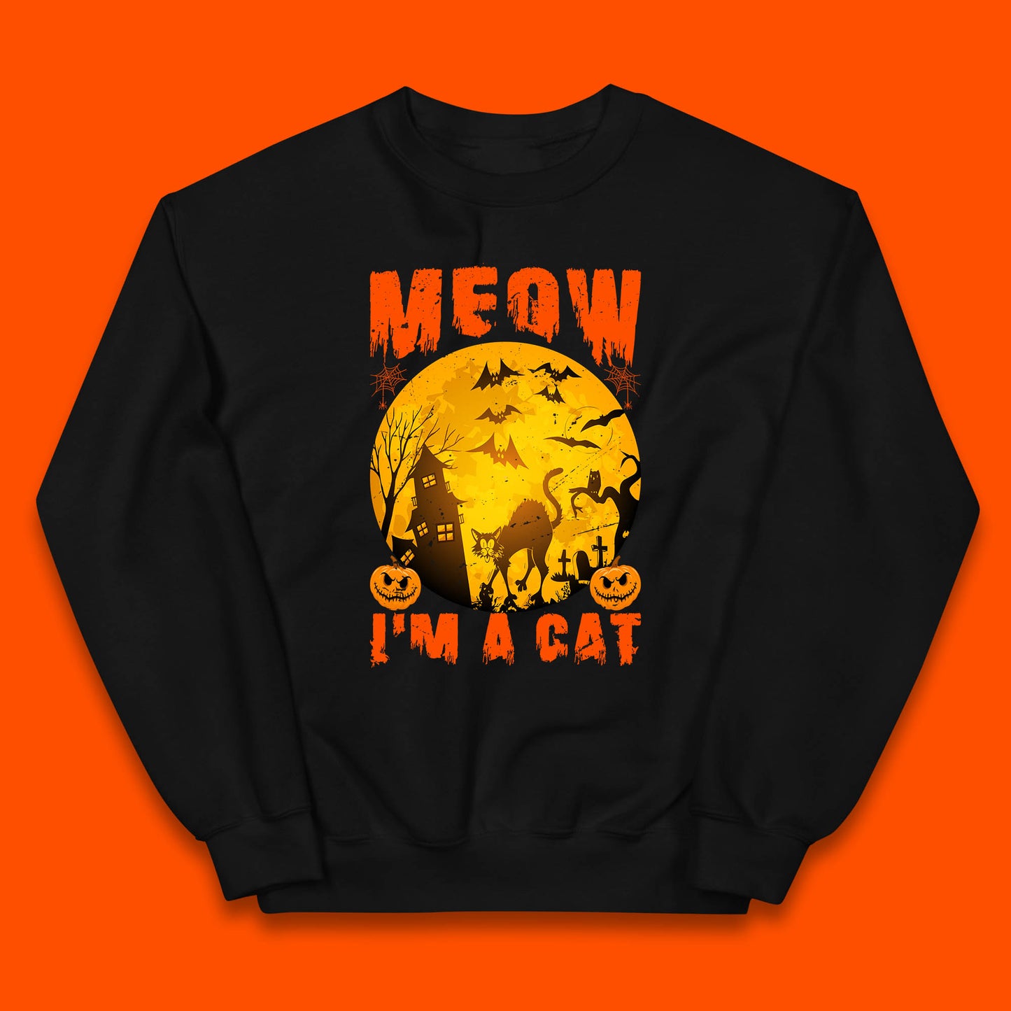 Meow I'm A Cat Halloween Black Cat Horror Scary Haunted House Kids Jumper