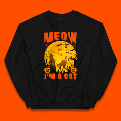 Meow I'm A Cat Halloween Black Cat Horror Scary Haunted House Kids Jumper