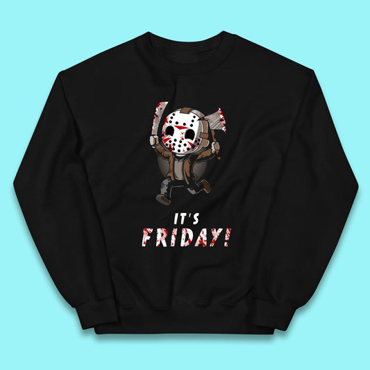 It's Friday Chibi Jason Voorhees Holding Bloody Knife & Bloody Axe Halloween Friday The 13th Horror Movie Kids Jumper