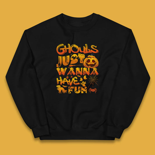 Ghouls Just Wanna Have Fun Halloween Disco Ghost Ghouls Night Out Spooky Season Kids Jumper
