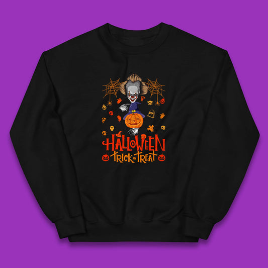 Halloween Trick Or Treat Witch Hat Pumpkin IT Pennywise Clown Horror Scary Movie Fictional Character Kids Jumper