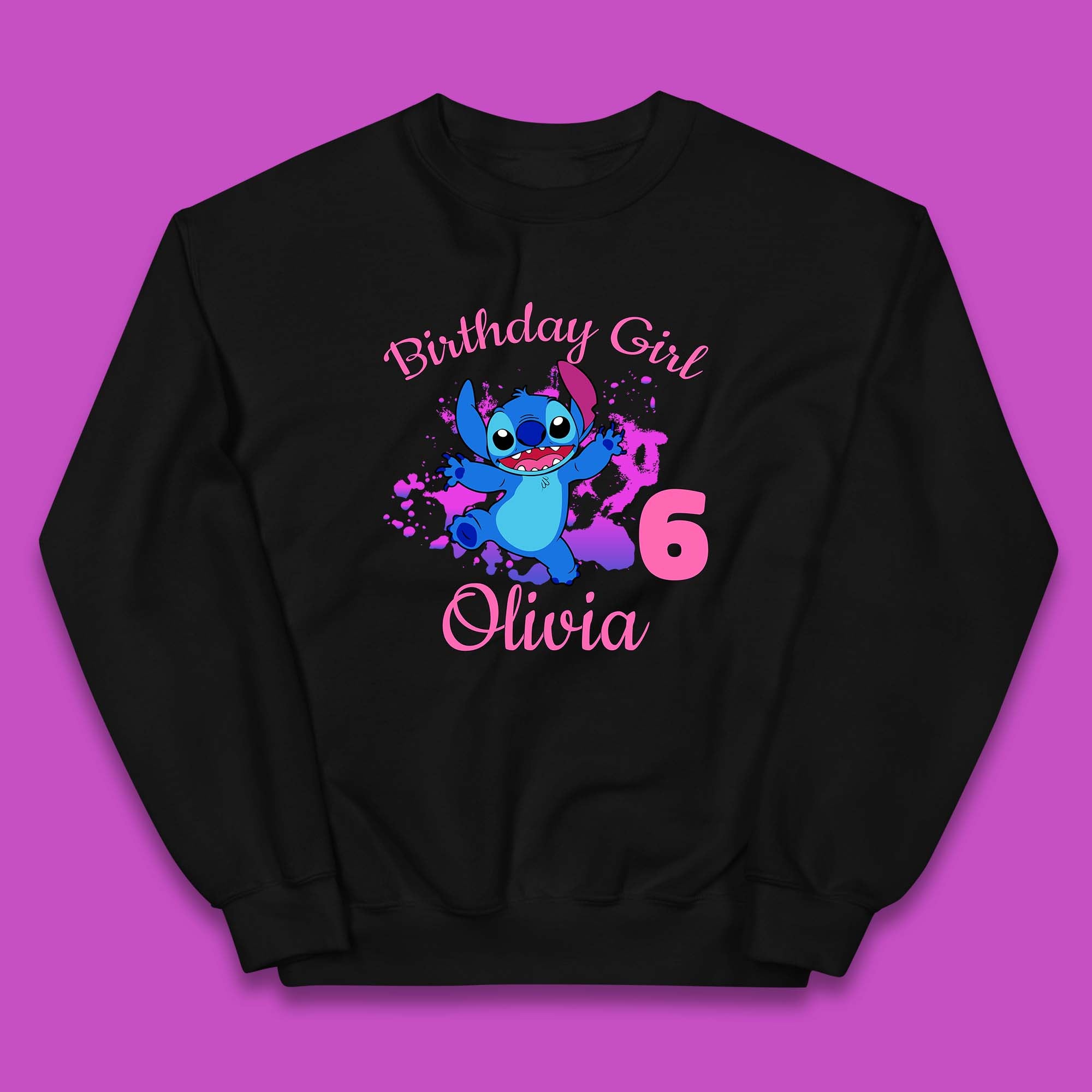 Personalised Birthday Girl Disney Stitch Your Name And Birthday Year Lilo & Stitch Cartoon Kids Jumper
