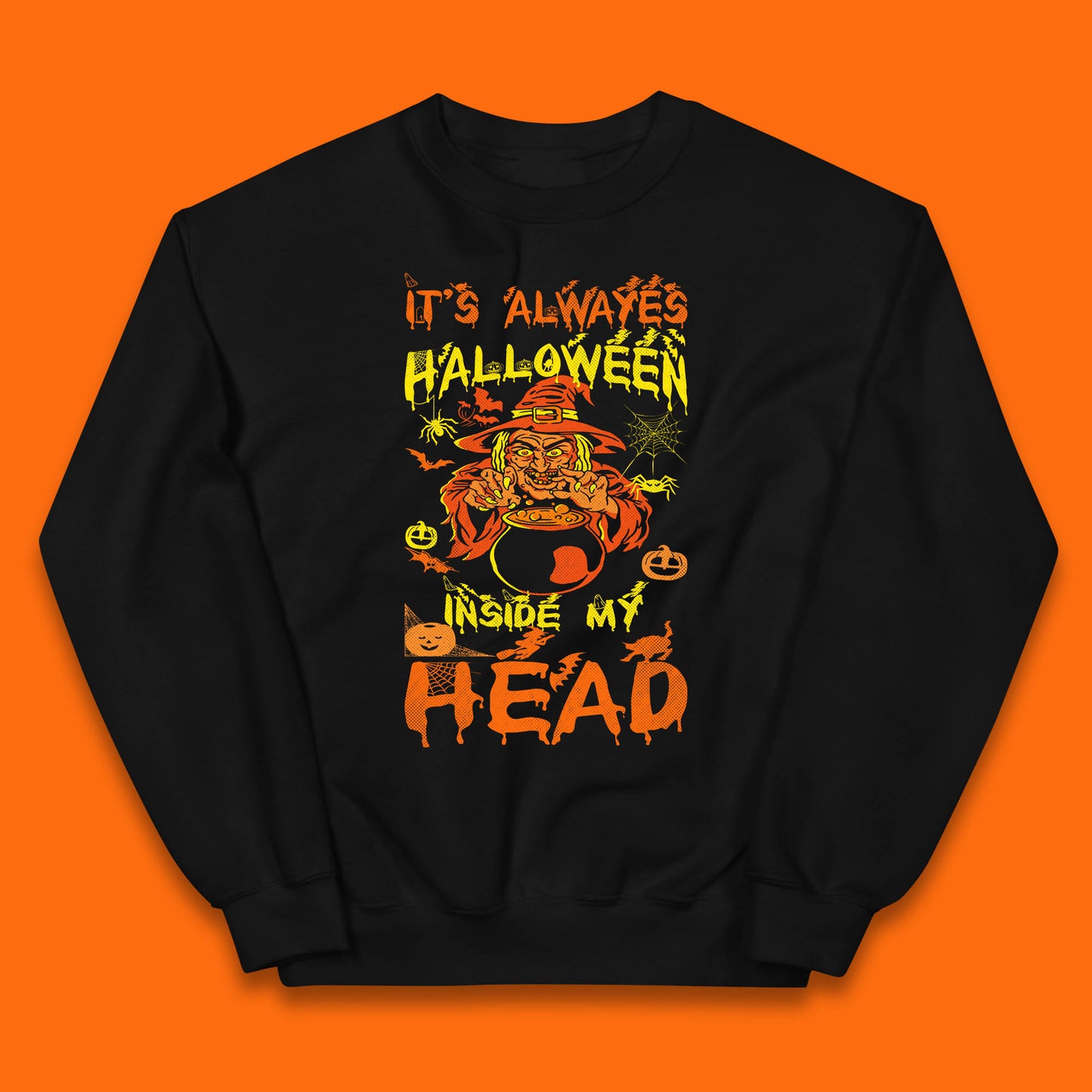 It's Always Halloween Inside My Head Witch Cooking A Magic Potion In The Cauldron (Stew Pot) Halloween Kids Jumper