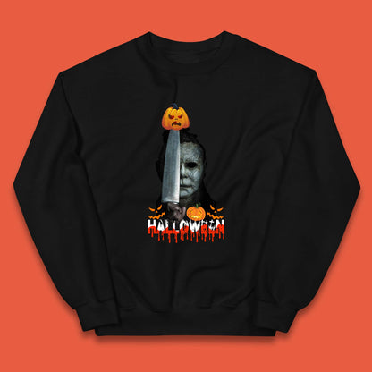 Halloween Michael Myers Holding Knife Pumpkin Horror Movie Character Serial Killer Kids Jumper