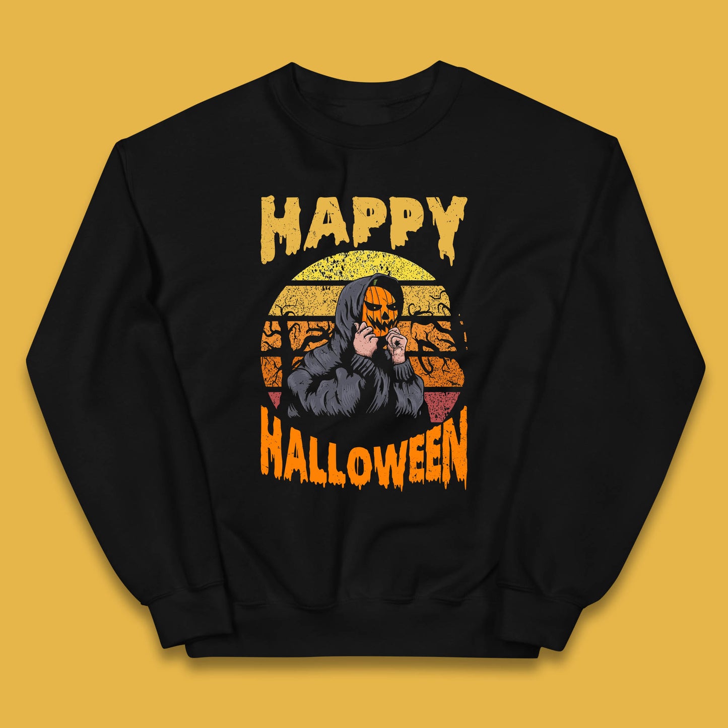 Happy Halloween Jack O Lantern Pumpkin Head Horror Scary Vintage Retro Halloween Kids Jumper