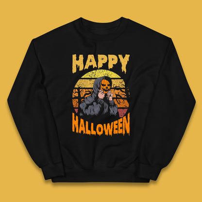 Happy Halloween Jack O Lantern Pumpkin Head Horror Scary Vintage Retro Halloween Kids Jumper