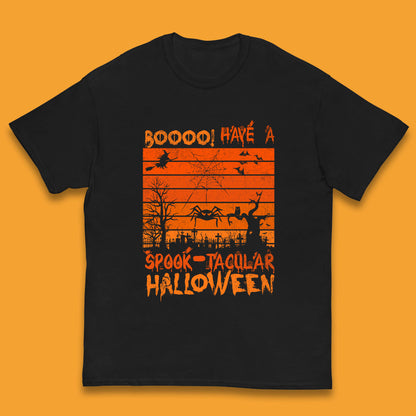 Booo Have A Spook Tacular Halloween Graveyards With Dead Tree Horror Scary Kids T Shirt