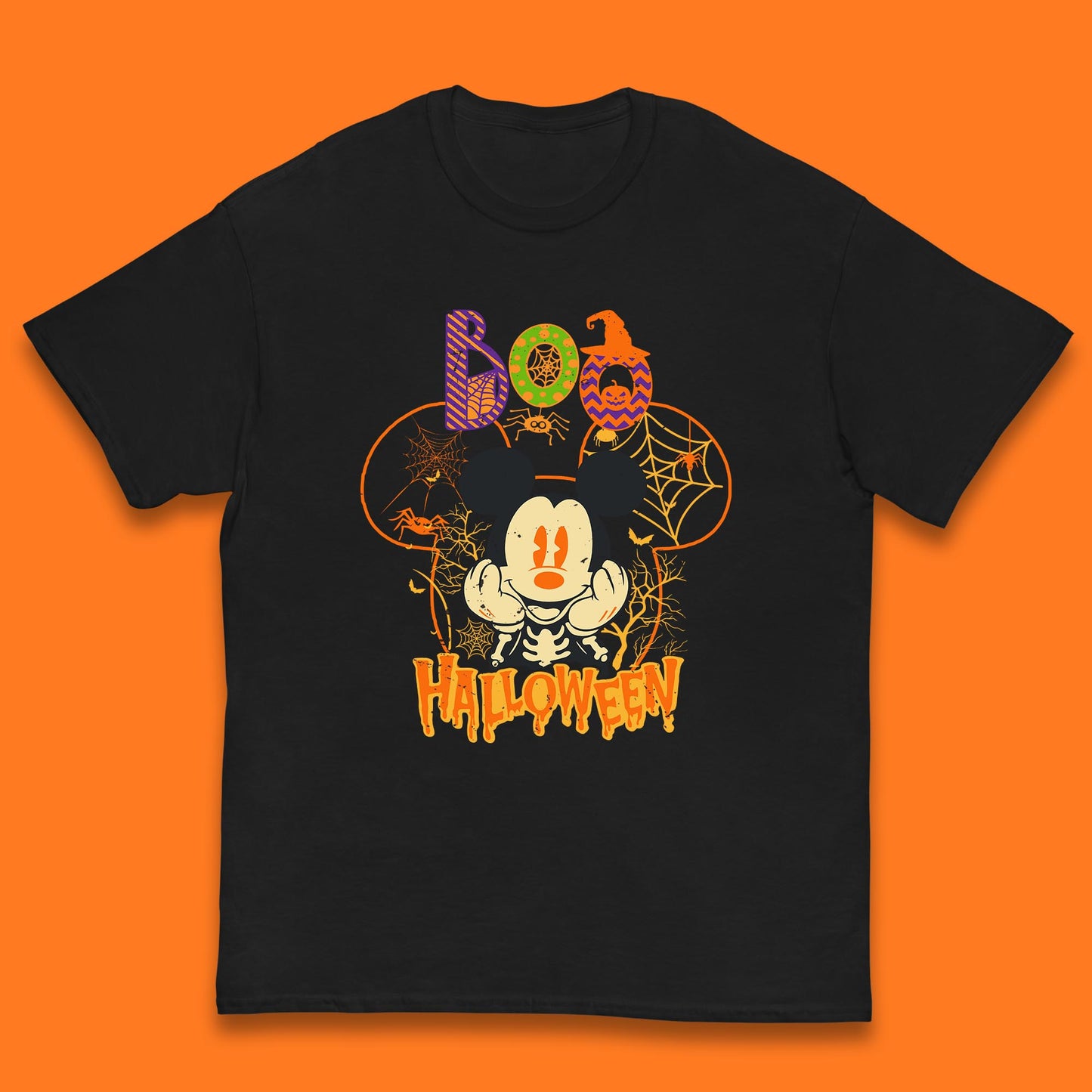 Boo Halloween Mickey Mouse Skeleton Horror Scary Disney Halloween Disneyland Trip Kids T Shirt