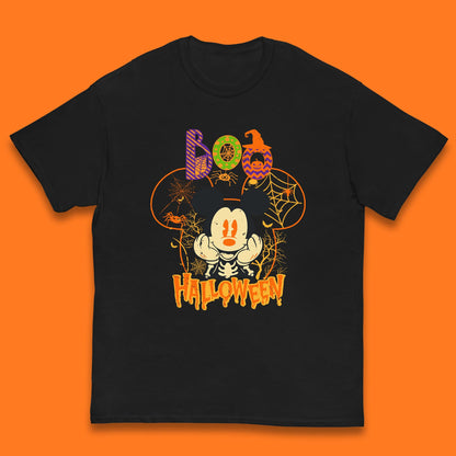 Boo Halloween Mickey Mouse Skeleton Horror Scary Disney Halloween Disneyland Trip Kids T Shirt