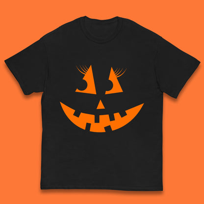 Halloween Pumpkin Jack-o-lantern Girl Evil Scary Horror Smile Face Kids T Shirt