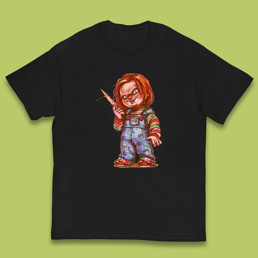The Horror Movie Character Chucky With Knife Serial Killer Halloween Horror Movie Inspired Chucky Kids T Shirt