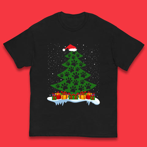 Christmas Tree With Paw Prints Of Dogs And Cats Merry Christmas Xmas Dog & Cat Lovers Kids T Shirt