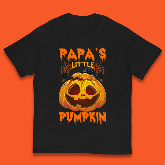 Papa's Little Pumpkin Halloween Jack-o-lantern Witch Hat Scary Evil Pumpkin Kids T Shirt