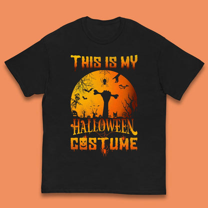 This Is My Halloween Costume Zombie Hand Rising Out Of A Graveyard & Holding Bone In Spooky Night Kids T Shirt