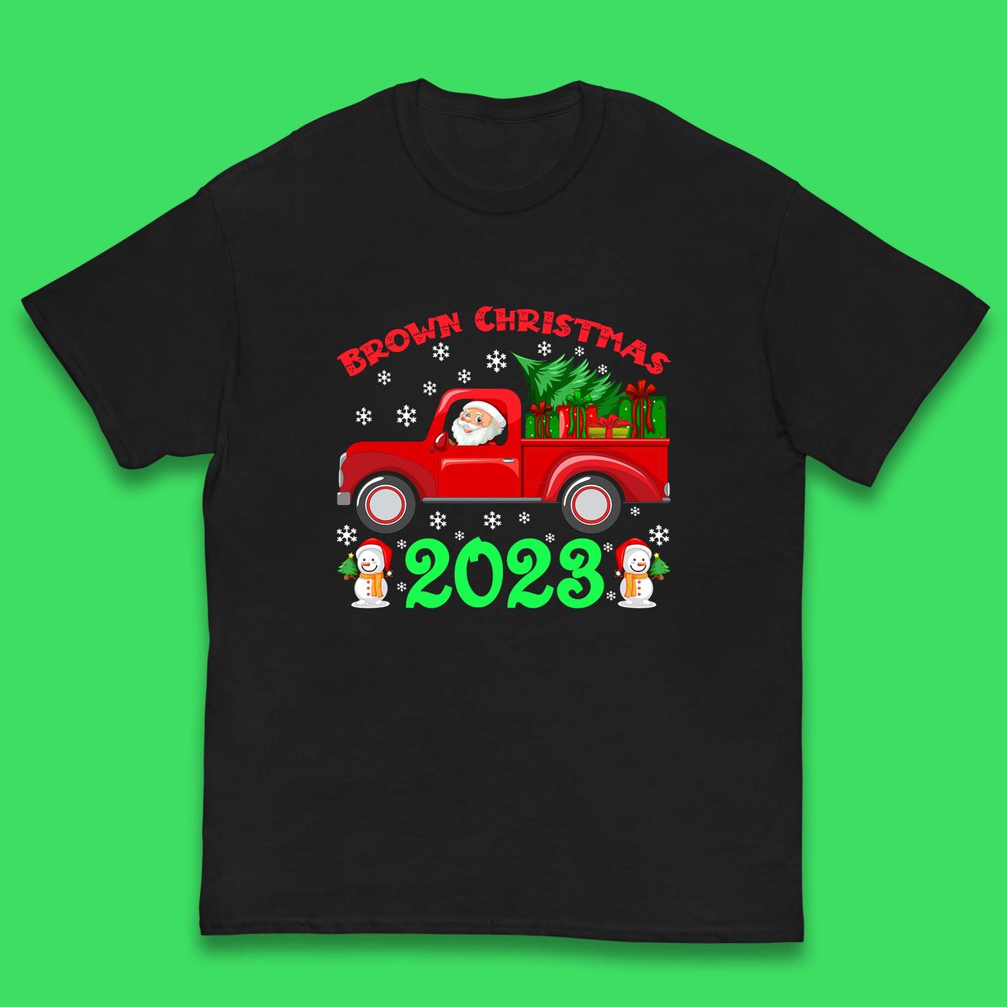 Brown Christmas 2023 Santa Claus Driving Truck With Christmas Tree To Delivery Christmas Gifts Xmas Kids T Shirt