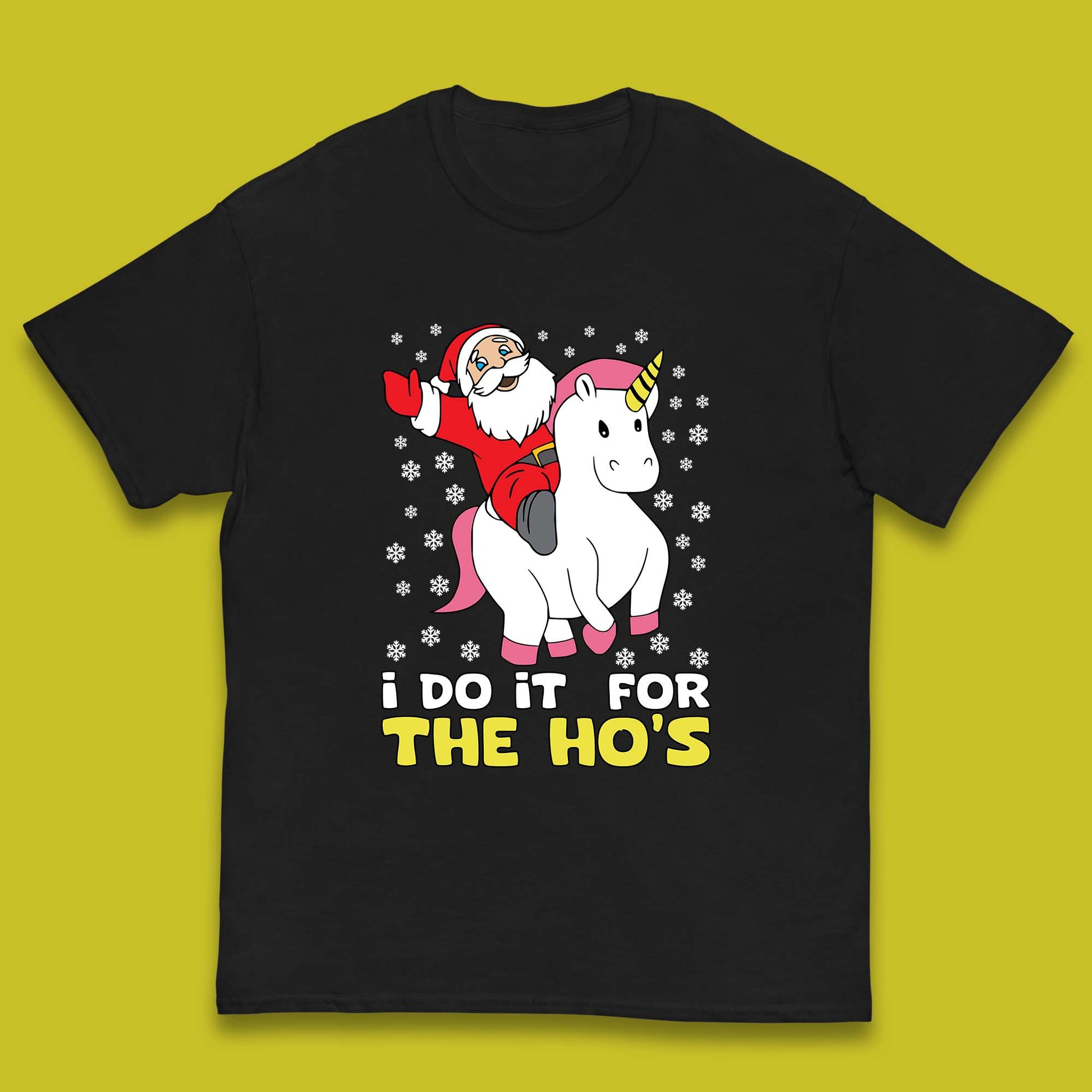 santa riding unicorn kids t shirt